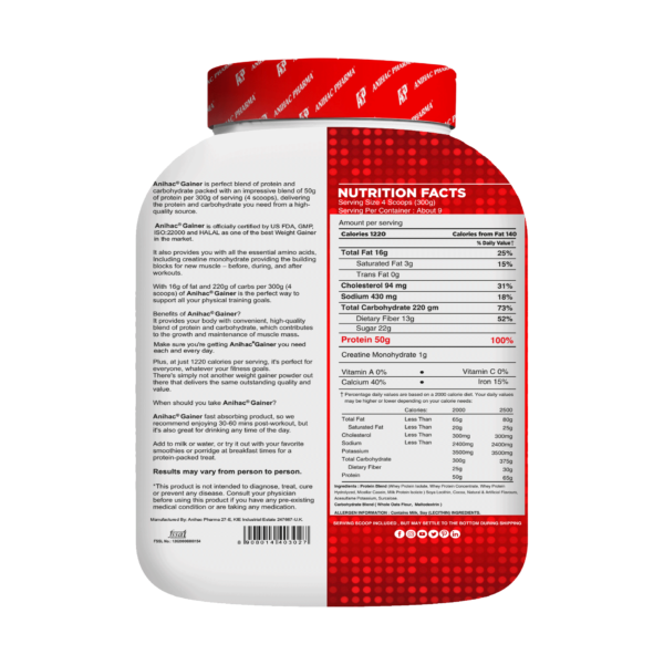 Anihac Weight Gainer 6lb - nutritional fact